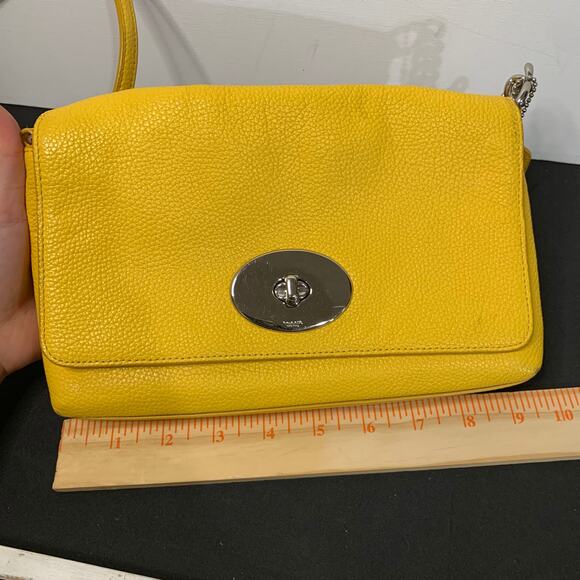 Coach Purse Small Crosstown Crossbody Bag in Yellow With Chain Detail & Turnlock - Picture 15 of 15